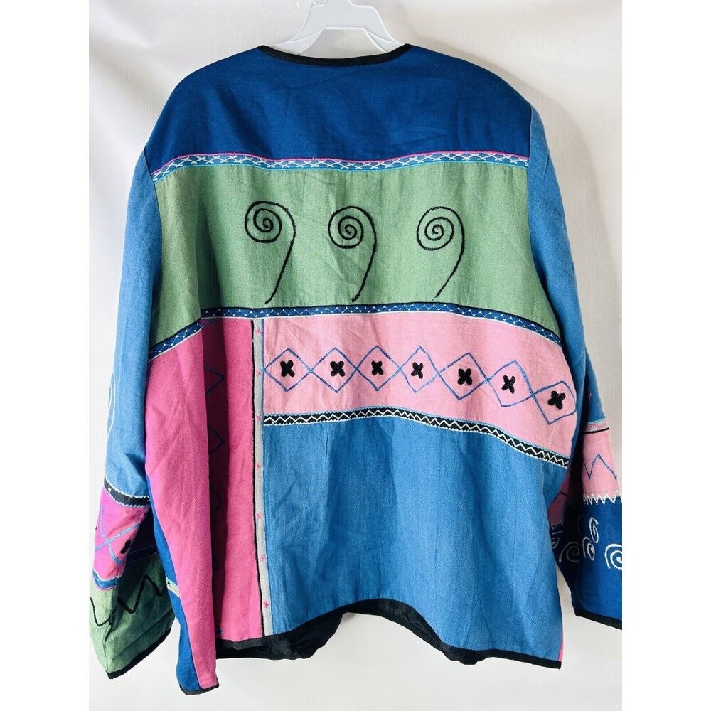 Indigo Moon Color Block Artsy Printed Jacket Lage… - image 4